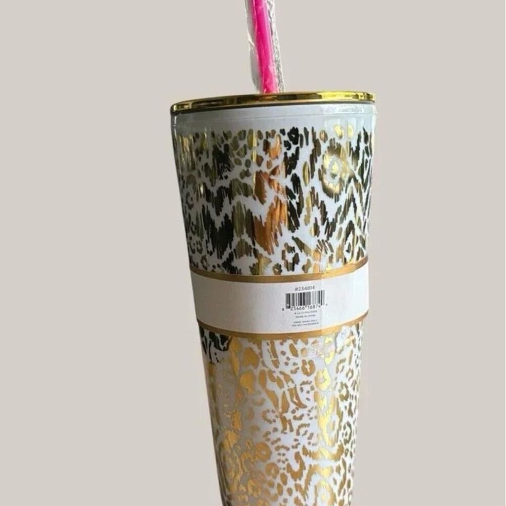 Lilly Pulitzer 24oz Metallic Gold Leopard Print Tumbler